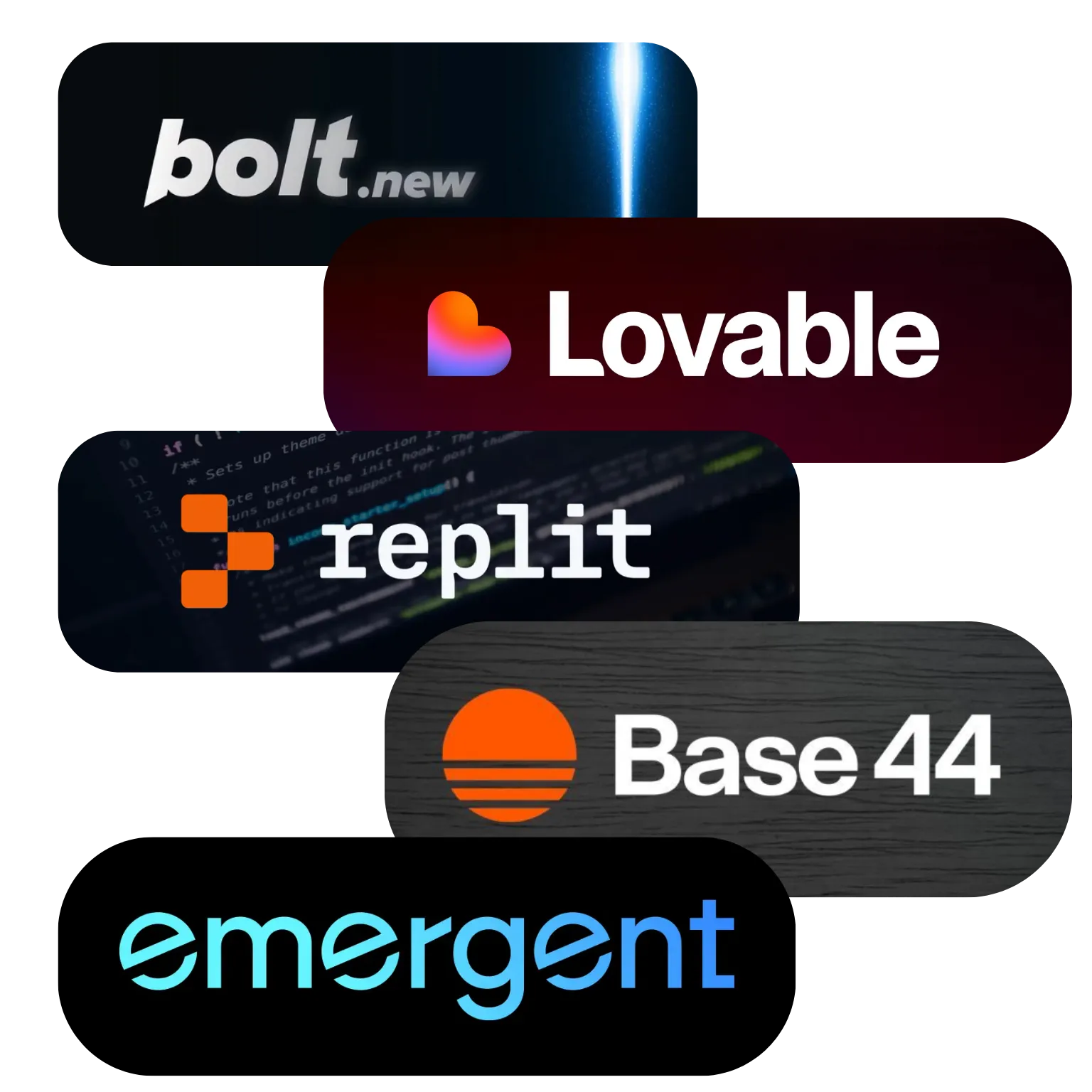 Bolt, Lovable, Replit, Base44, Emergent