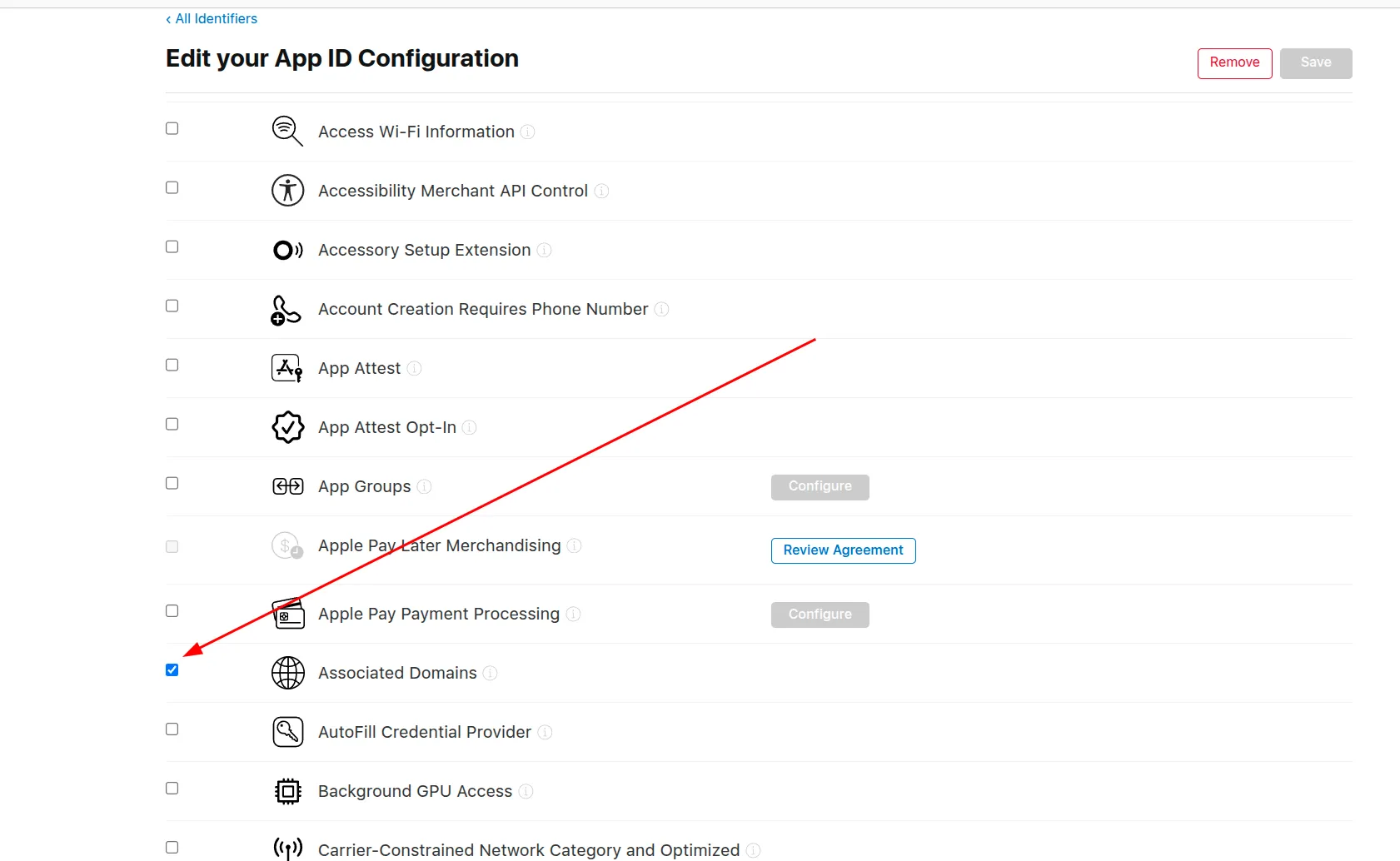 Associated Domains configuration in Apple Developer Dashboard